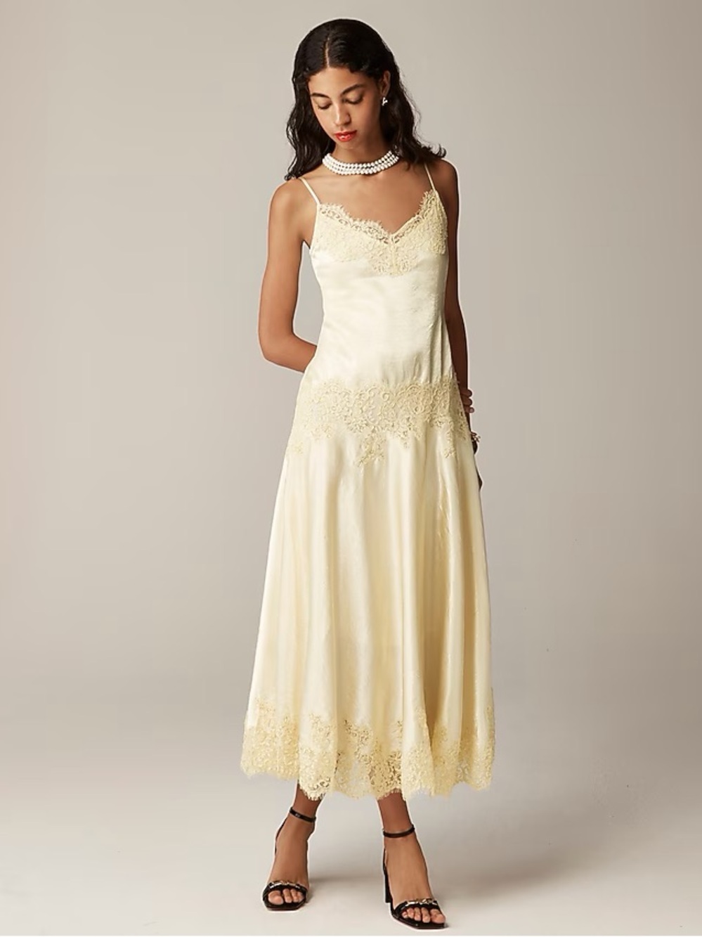 J.Crew Collection lace-trim slip dress in textured satin